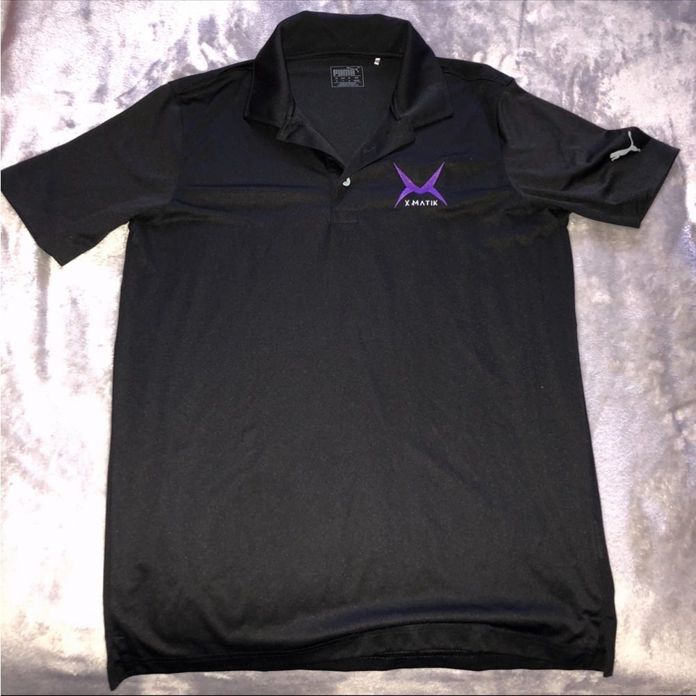 PUMA black t-shirt/ shirt with a purple x-matik logo